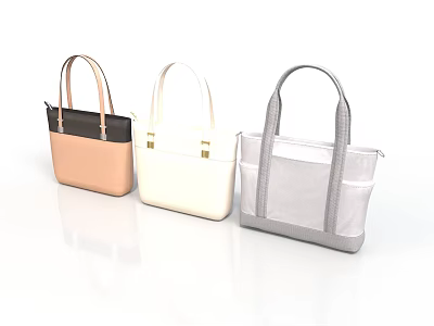 Minimalist Lifestyle Handbags In Light Brown Ivory And Light Gray Tote Design With Metal Accents 3d model