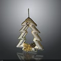 White Christmas Tree Ornament With Gold Trim Flower And Pinecone Decoration
