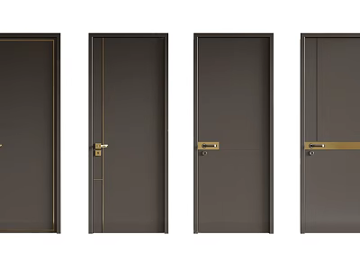 Modern Hinged Doors With Dark Brown Finish And Gold Accent Hardware 3d model