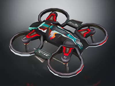 Modern Quadcopter Drone Featuring Protective Propeller Guards And Colorful Body 3d model