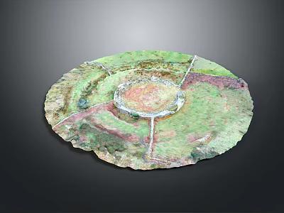 Natural Circular Landscape With Lush Green Vegetation And Path Divisions 3d model