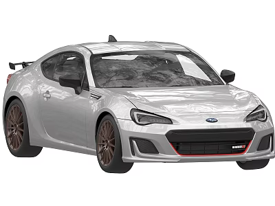 Silver Subaru Sports Car With Brown Wheels Black Mirrors And Red Front Accent 3d model