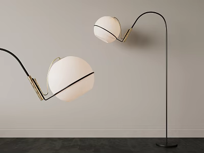 Modern Arc Floor Lamp With White Globe Shade Black Metal And Gold Accents 3d model