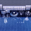 Modern Garden Landscape Design With Water Fountains Sculptures And Curved Paths