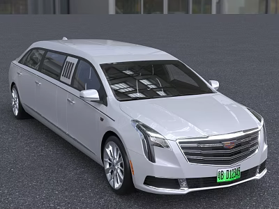White Cadillac Luxury Limousine Featuring Extended Body And Modern Front Grille Design 3d model