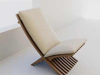 Modern Lounge Chair With Wooden Frame And Beige Cushion In Bright White Room 3d model