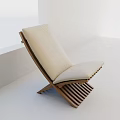 Modern Lounge Chair With Wooden Frame And Beige Cushion In Bright White Room