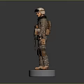 Game Movie Character In Camouflage Uniform With Tactical Gear Helmet And Weapon On Standing Base