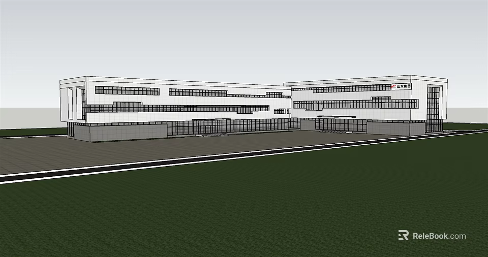 Modern Office Building Exterior Design With Multiple Windows And Open Green Space 3d model