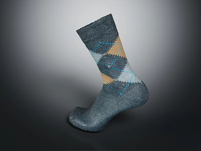 Stylish Gray Argyle Sock With Blue And Beige Knit Accents Design 3d model