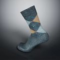 Stylish Gray Argyle Sock With Blue And Beige Knit Accents Design