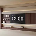 Modern TV Wall Interior With Wooden Cabinets Open Shelves Books Decor And Lighting