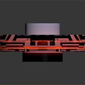 Cartoon Scene of Pink Circular Space With Circular Platform Red Glowing Lines and Geometric Shapes