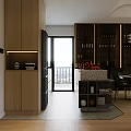 Modern Living and Dining Room Interior Design With Grey Sofa Red Armchair And Floor to Ceiling Windows