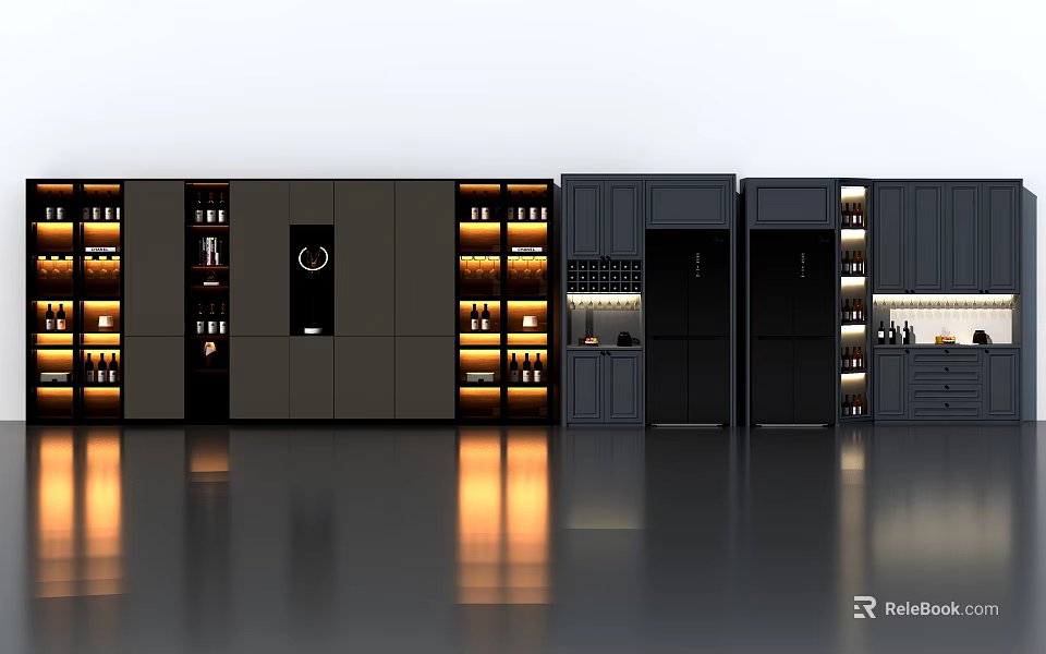 Modern Dark Display Cabinet With Built In Lighting And Multiple Glass Shelves 3d model 