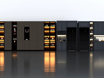 Modern Dark Display Cabinet With Built In Lighting And Multiple Glass Shelves 3d model