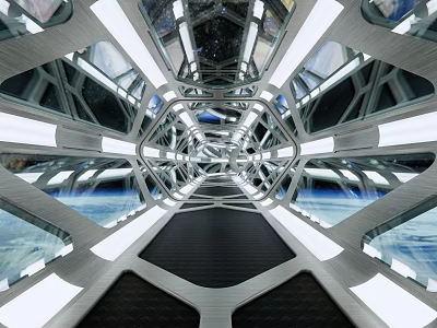 Futuristic Tech Inspired Passage With Geometric Metal Frames LED Lighting And Glass Panels 3d model