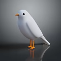 White Bird with Orange Beak and Feet Standing on Reflective Black Surface against Gray Background