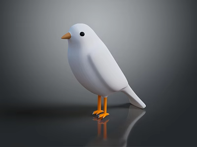 White Bird with Orange Beak and Feet Standing on Reflective Black Surface against Gray Background 3d model