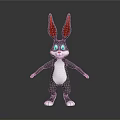 Cartoon Rabbit Character With Black Body White Belly Red Ears And Blue Eyes