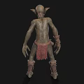 Green Skinned Goblin Game Movie Character With Pointed Ears Tattered Clothing And Ornamental Necklace