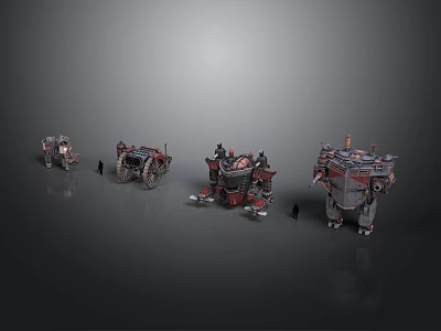 Four Different Futuristic Mechanical Vehicles With Detailed Structures And Small Figures 3d model