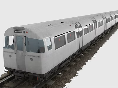 Long Silver Colored Subway Train With Multiple Carriages On Railway Tracks And Glass Windows 3d model