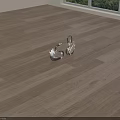 Natural Hardwood Floor Surface With Decorative Swan Figurines And Window Green Tree View