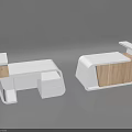 Modern Reception Desk With White Surface Wooden Accents And Functional Storage Drawers