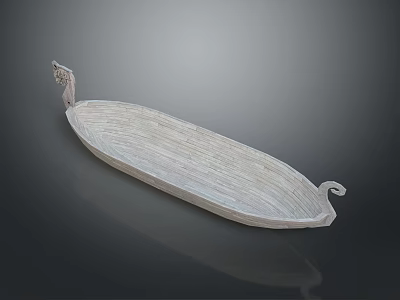 White Boat Shaped Decorative Tray With Textured Surface And Ornamental Ends 3d model
