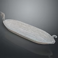 White Boat Shaped Decorative Tray With Textured Surface And Ornamental Ends