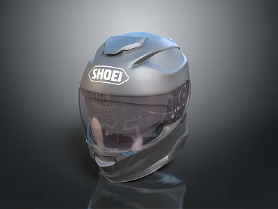 SHOEI Silver Gray Helmet With Protective Visor And Modern Safety Design 3d model