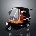 Orange and Black Auto Rickshaw with Transparent Windshield Black Canopy Orange Seats and Wheels 3d model