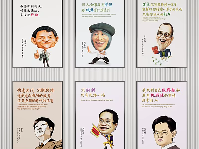 Cartoon Character Posters With Chinese Inspirational Quotes And Portraits Collection 3d model