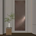 Modern Interior With Green Plant In Vase And Decorative Painting With Light Shadow