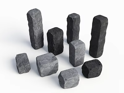 Natural Rockery Stones With Various Shapes Gray And Black Textured Surfaces 3d model