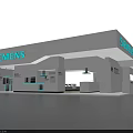 Siemens Modern Exhibition Booth With White Structure And Display Counter Area