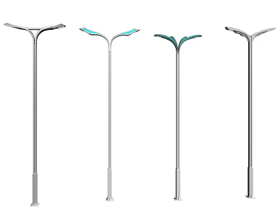 Outdoor Street Lights With Four Different Modern Designs And Metal Poles 3d model