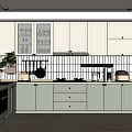 Modern Kitchen Interior Design With Green And White Cabinets Wooden Flooring Tile Backsplash
