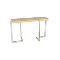 Modern Sleek Dining Table With Gold And Silver Metal Frame And Smooth Surface