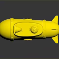 Yellow Plastic Toy Submarine With Round Blue Window Top Pipe And Tail Propeller