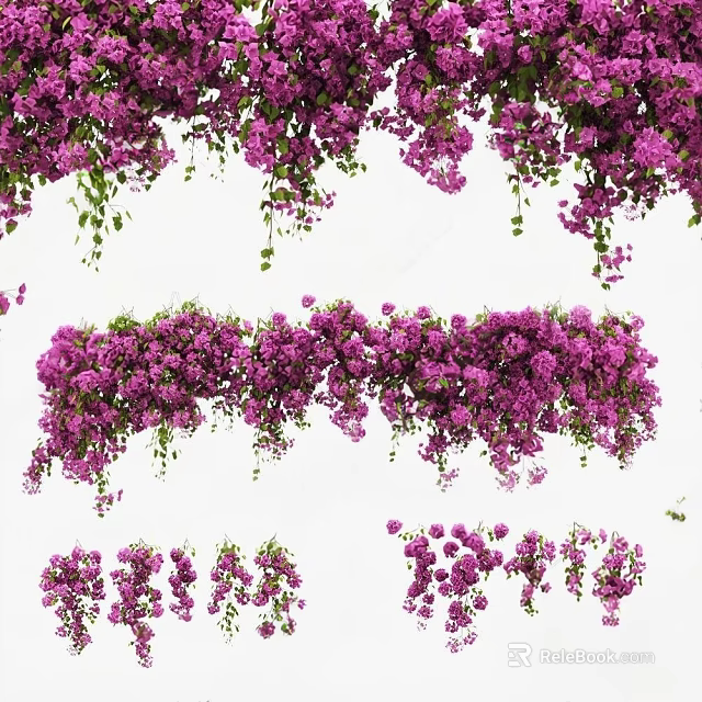 Lush Hanging Decorative Vines With Purple Flowers For Home Wall Decoration 3d model 