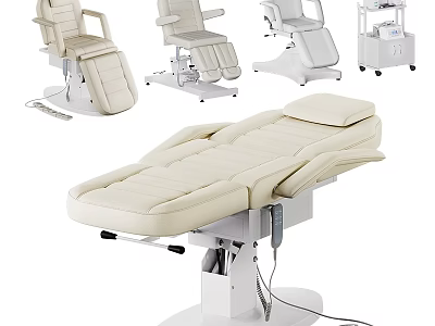 Beige Medical Equipment With Electric Treatment Tables Adjustable Examination Chairs And Mobile Cart 3d model