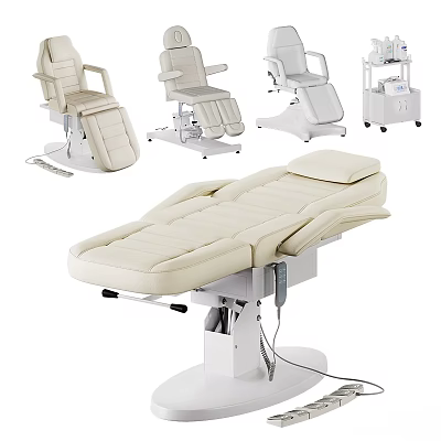 Beige Medical Equipment With Electric Treatment Tables Adjustable Examination Chairs And Mobile Cart 3d model