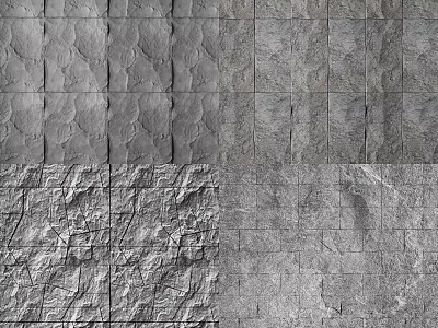 Gray Textured Background Wall With Various Stone Patterns And Panel Designs 3d model