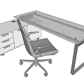 Modern Office Desk With Glass Top Metal Frame Drawer Cabinet And Gray Office Chair