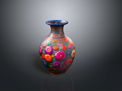 Handcrafted Colorful Floral Pattern Sculpted Vase With Intricate Artistic Details 3d model