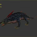 Fantasy Creature Character With Blue Skin Red Spikes Open Mouth And Pink Underbelly