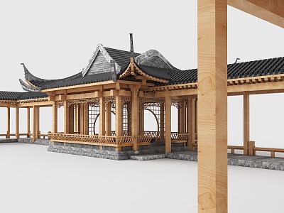 Chinese-style Antique Corridor Chinese-style Pavilion Chinese-style Park Corridor 3d model