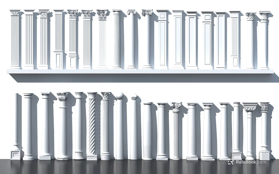 Various Styles of Classical Roman Columns with Ornate Capitals and Architectural Details 3d model 